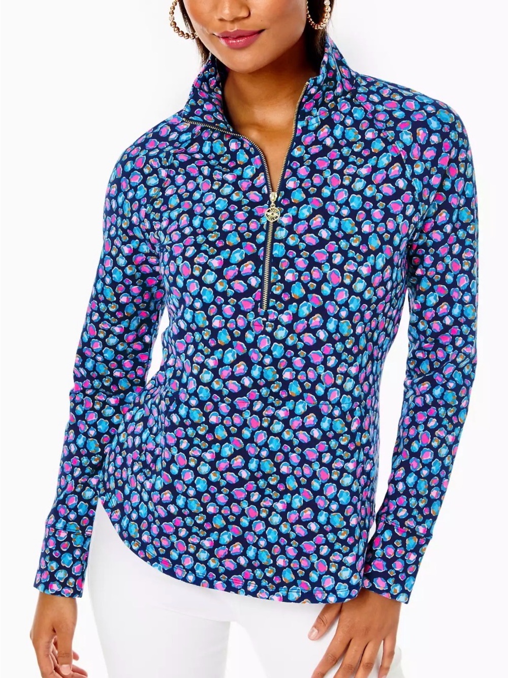 Lilly Pulitzer UPF 50+ Skipper Popover Navy Multi-Color Quarter-Zip Pullover